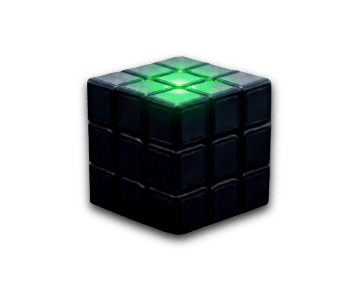 a black cube lighting up green at the top